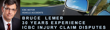 Bruce Lemer, with over 30 years experience in ICBC personal injury disputes , Vancouver  laywer photo on graphic of car on highway