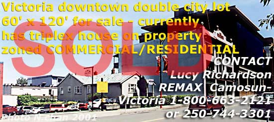 Victoria, BC, Canada - downtown double lot for sale zoned commercial-residential currently has triplex